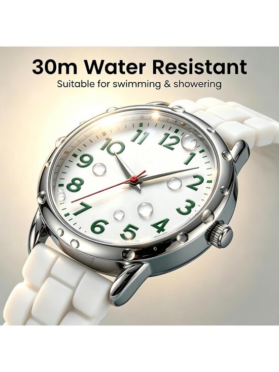 Women\'s White Big Face Easy Reader Silicone Strap Waterproof 35MM Wrist Watch main image 5